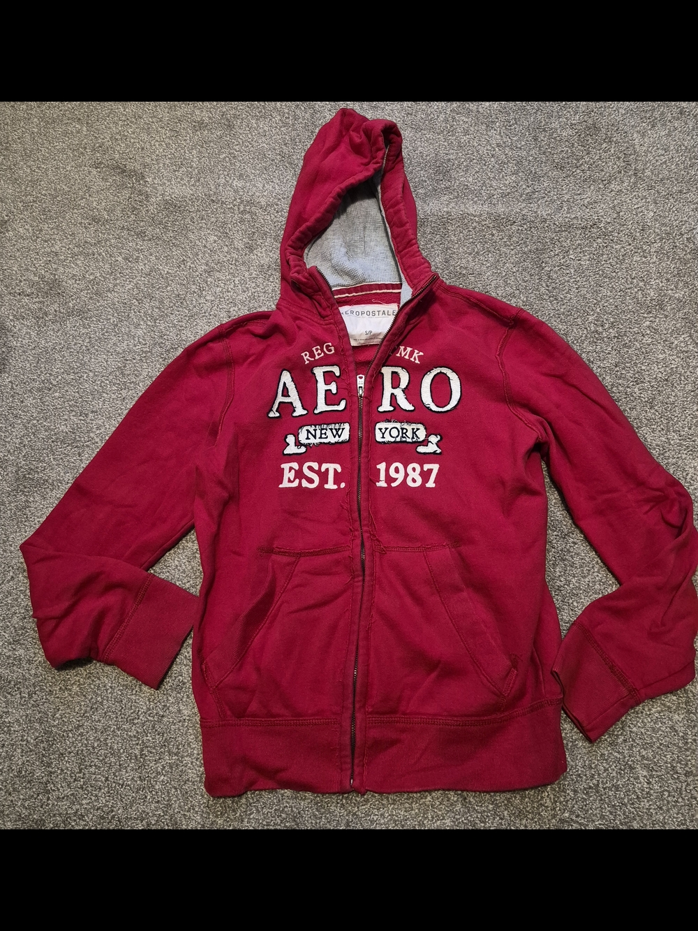 Aeropostale Red Zip-Up Hoodie with AERO Chest Logo